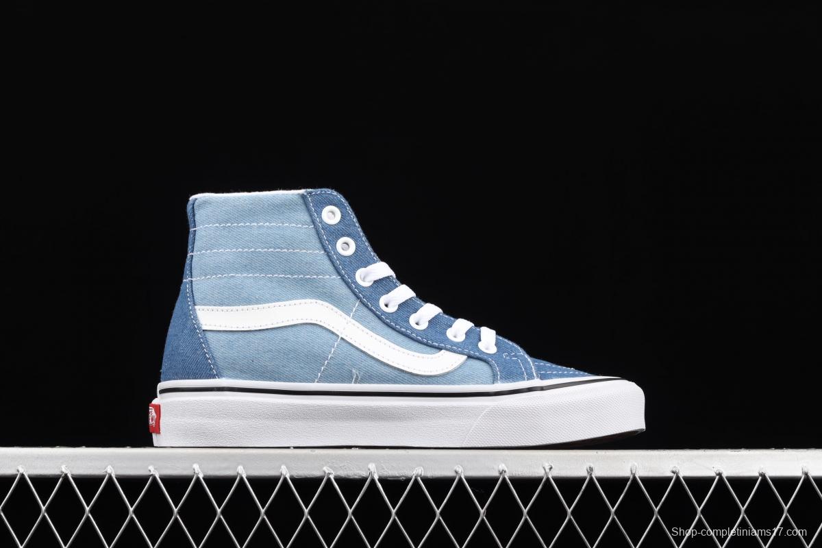 Vans Sk8-Hi Tapered series denim blue matching ultra-thin canvas high upper shoes VN0A3MV8Q691