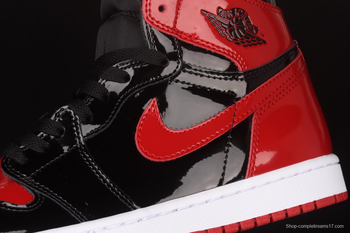 Air Jordan 1 High OG Bred Patent lacquered leather black and red high top basketball shoes 555088-063