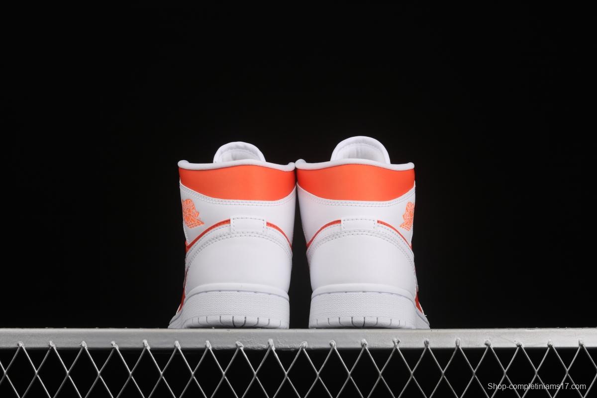 Air Jordan 1 Mid White Orange Zhongbang Basketball shoes CZ0774-800