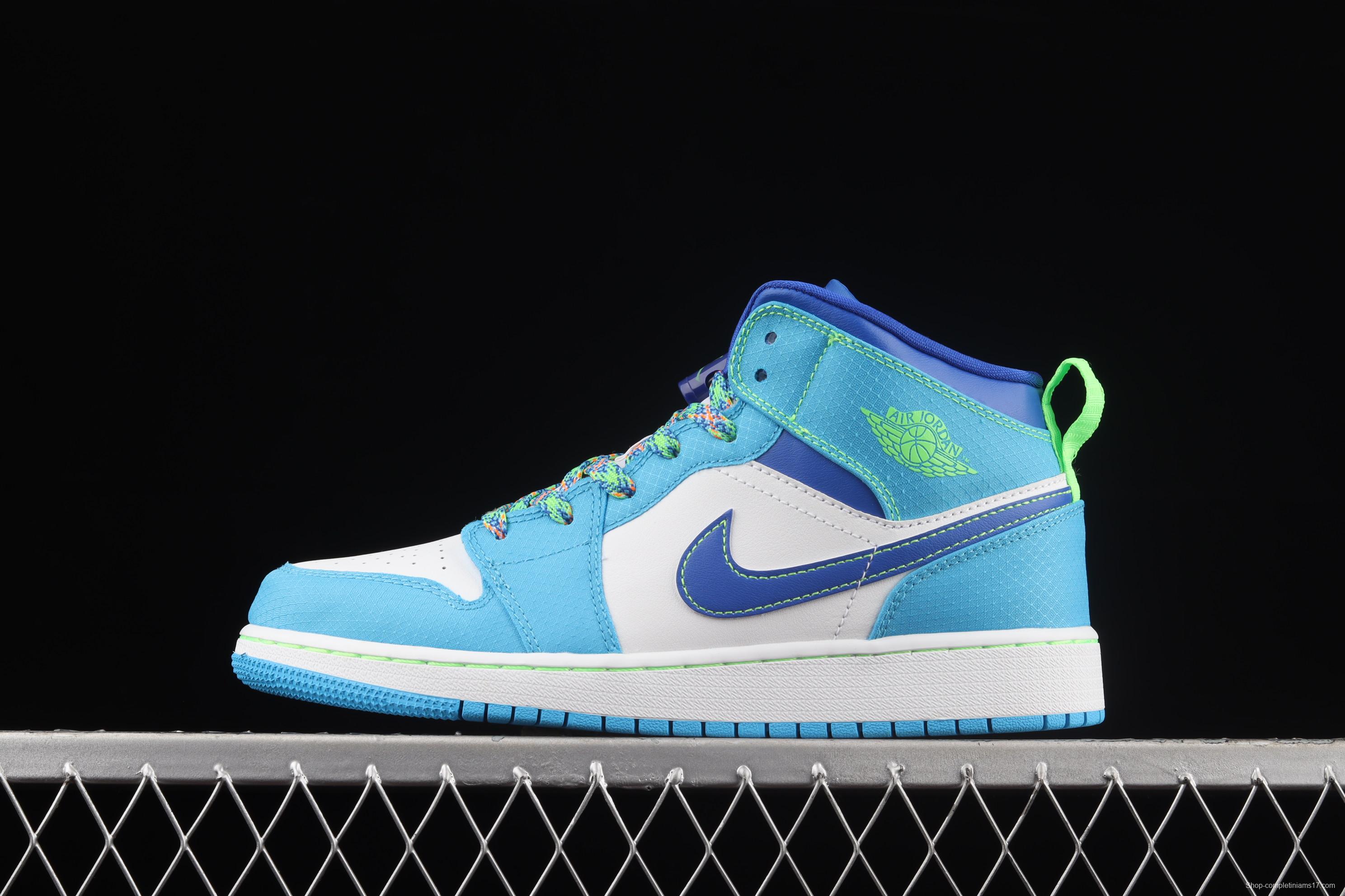 Air Jordan 1 Mid blue and green Chinese culture basketball shoes DA8010-400