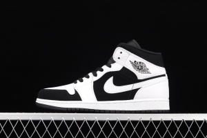 Air Jordan 1 Mid black and white panda basketball shoes 554724-113