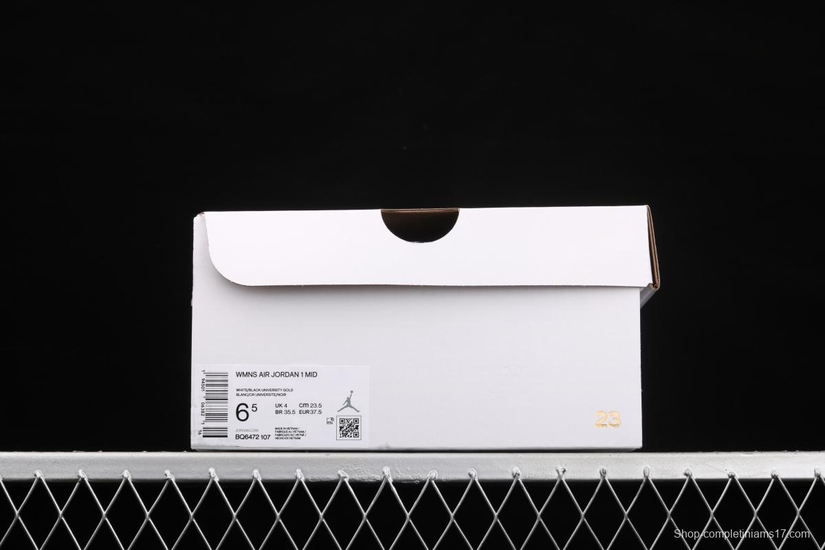 Air Jordan 1 Mid white, yellow and black Zhongbang basketball shoes BQ6472-107,