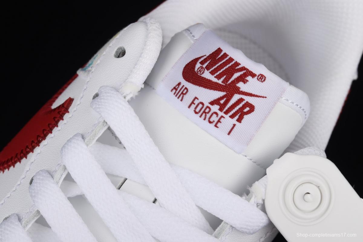 NIKE Air Force 1: 07 MLB Yankees co-signed white and red full sky star color sail leather splicing low upper board shoes 315122-443
