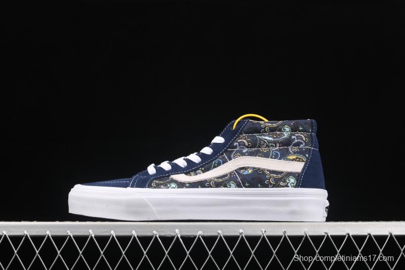 Vans Sk8-Mid Reissue cashew flower Tibetan blue color Zhongbang casual board shoes VN0A391FITN