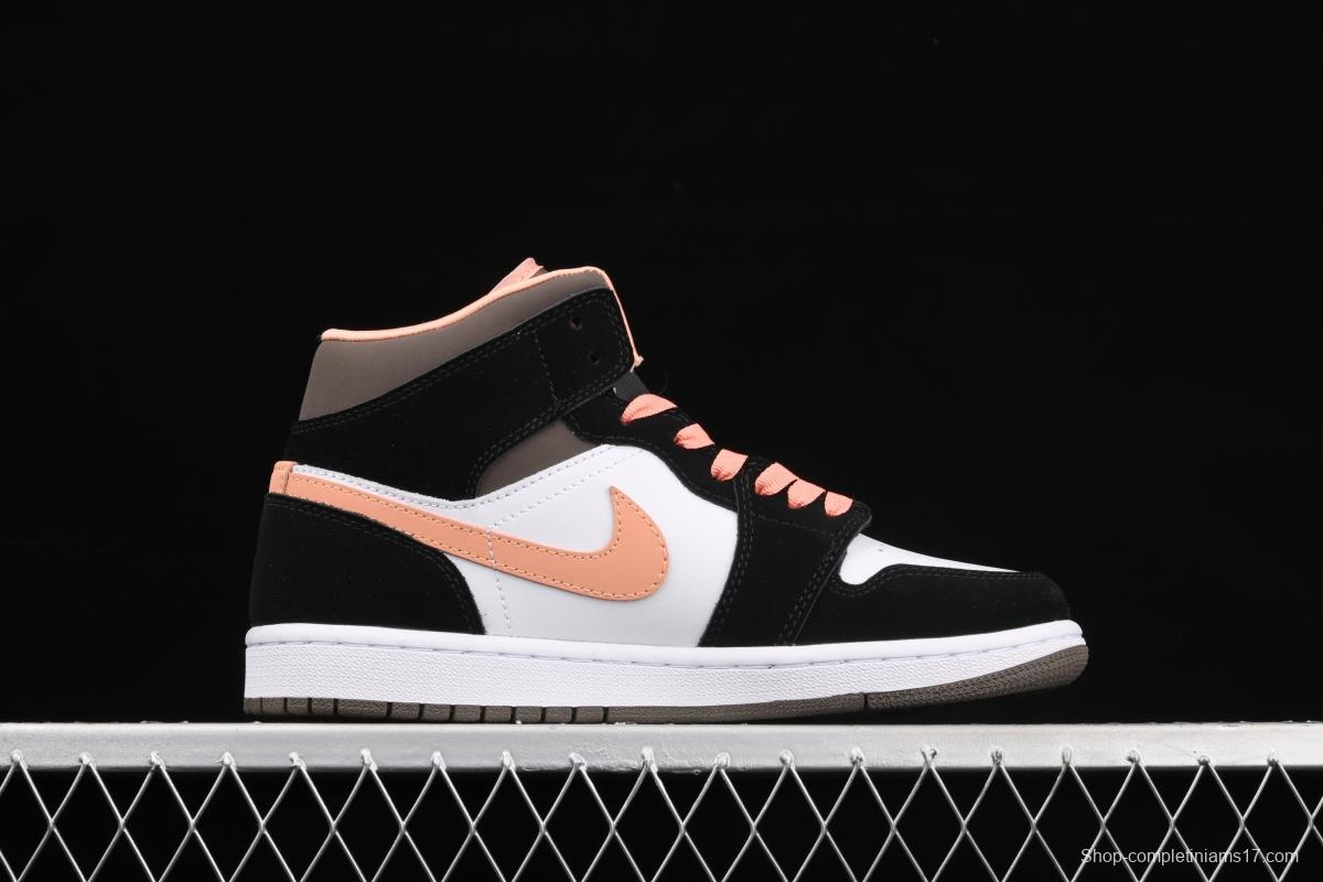 Air Jordan 1 Mid black pink peach goddess festival basketball shoes DH0210-100