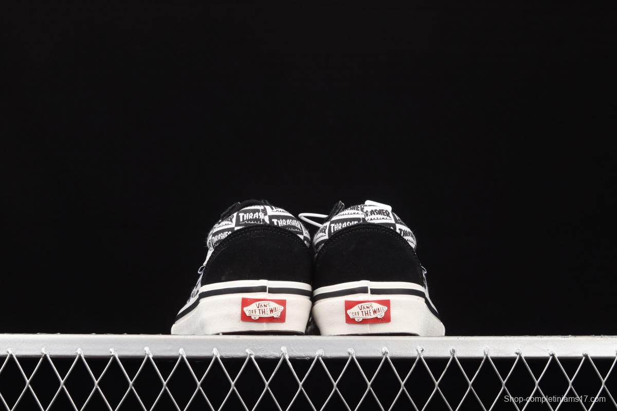 Vans Skate Old Skool Customs x Thrasher co-branded black-and-white brand logo full of low-top casual shoes VN0A5HYKBDI