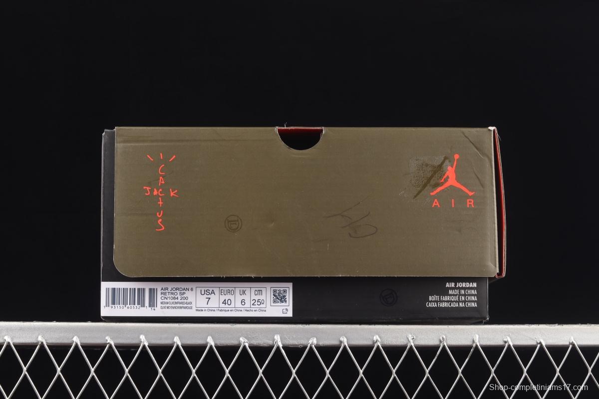 Travis Scott x Air Jordan 6 TS co-signed Pocket Army Green Night Light Basketball shoes CN1084-200