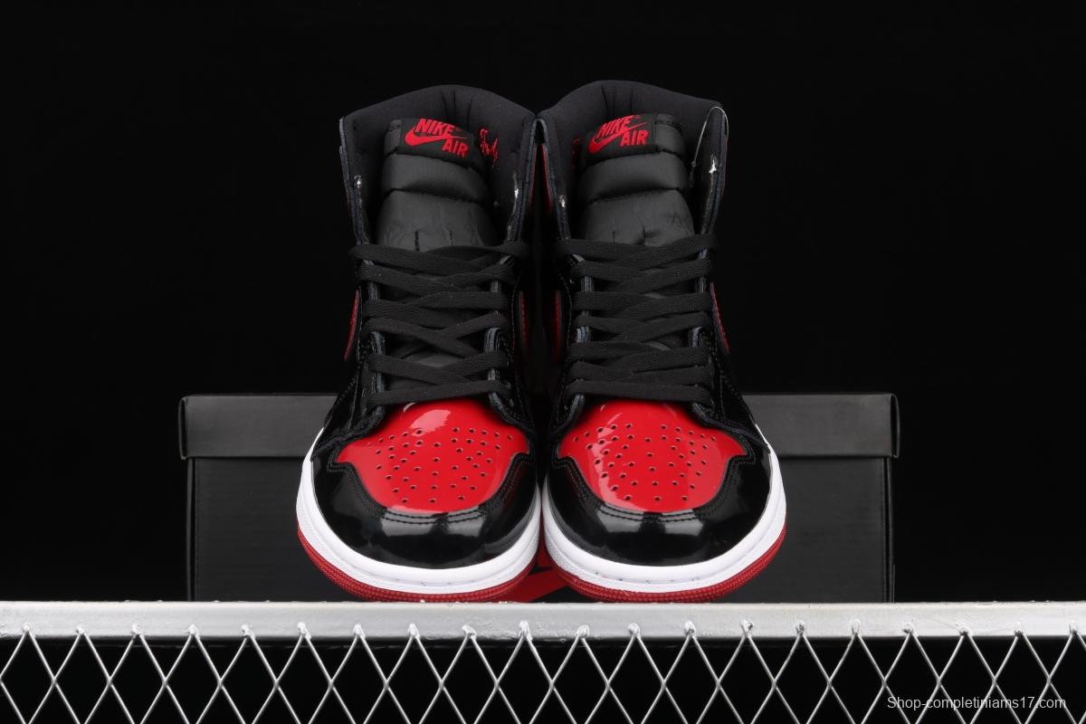 Air Jordan 1 High OG Bred Patent lacquered leather black and red high top basketball shoes 555088-063