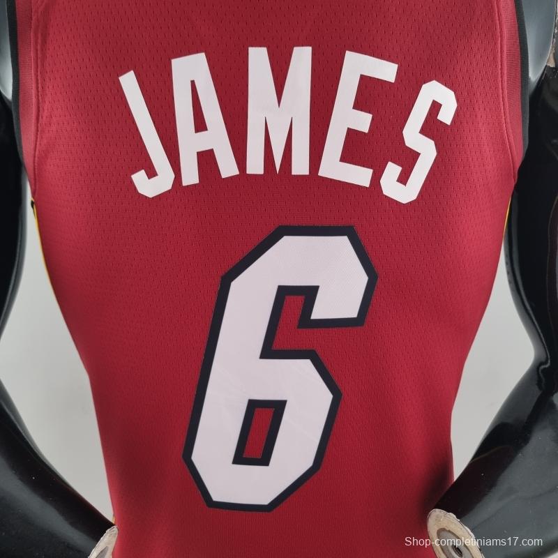 75th Anniversary Miami Heat Jordan JAMES #6 Burgundy NBA Jersey