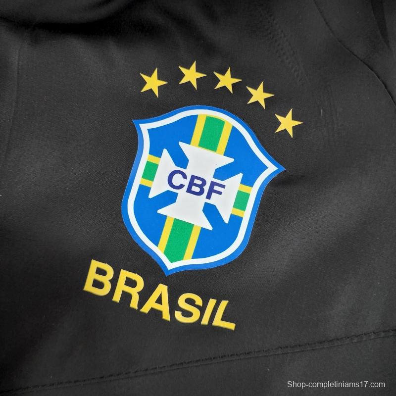 2022 Brazil Black Full Zipper Windbreaker