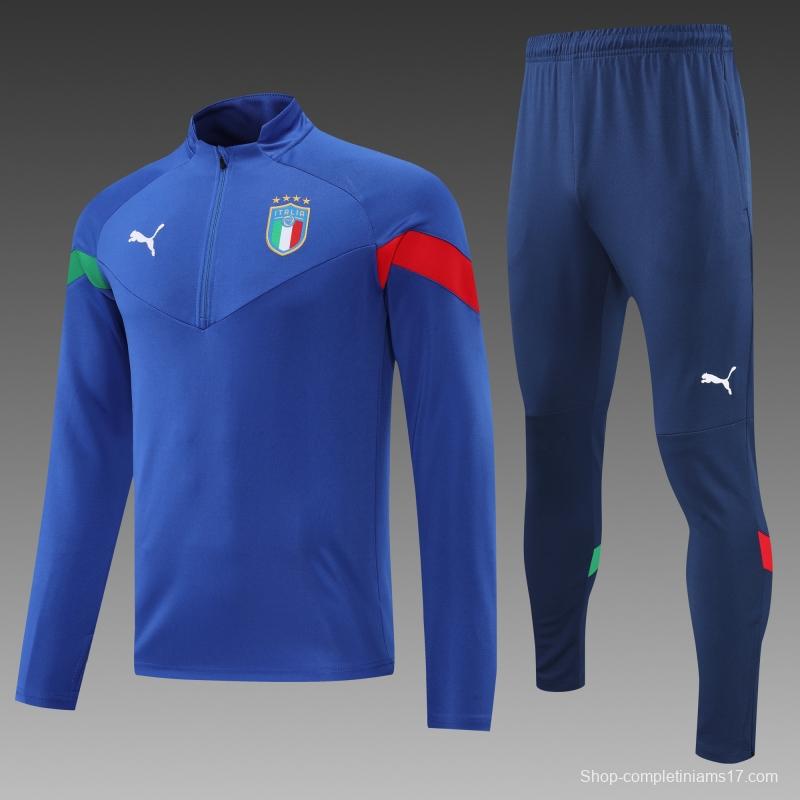 2022 Italy Blue Half Zipper Tracksuit