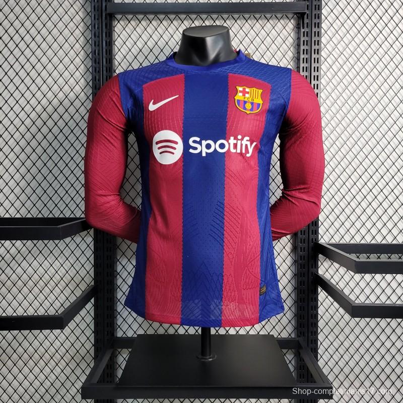 Player Version 23-24 Long Sleeve Barcelona Home Jersey