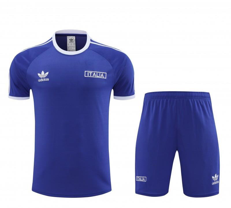 2024 Italy Blue Cotton Short Sleeve Jersey+Shorts