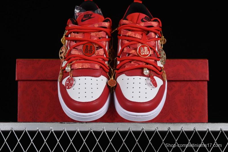 Nike Court Borough Chinese Traditional Style - Happy Marriage Custom Low-Top Skateboarding Shoes Non-Slip and Wear-Resistant - BQ5448-007