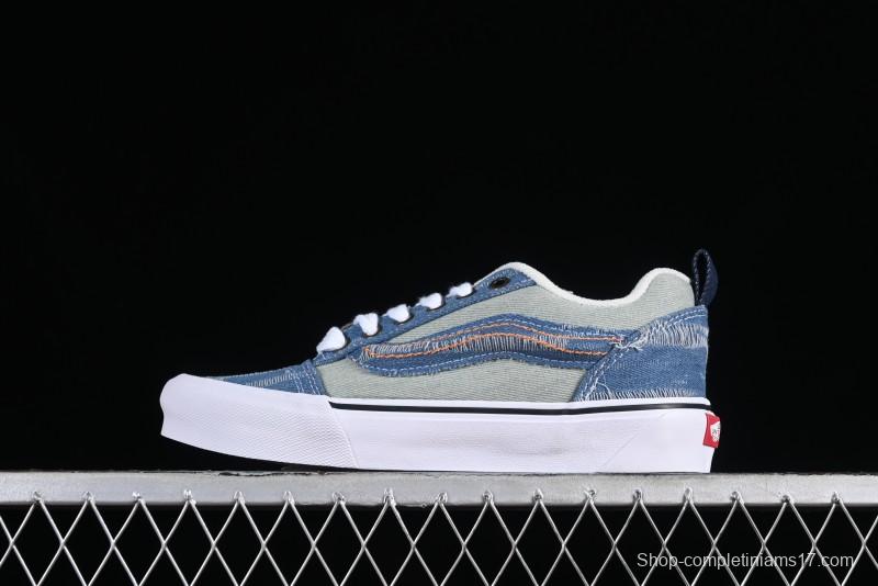 Vans Classics Knu Skool Washed Denim Distressed Vintage Chunky Tongue Skate Shoes - VN0009QCBLK