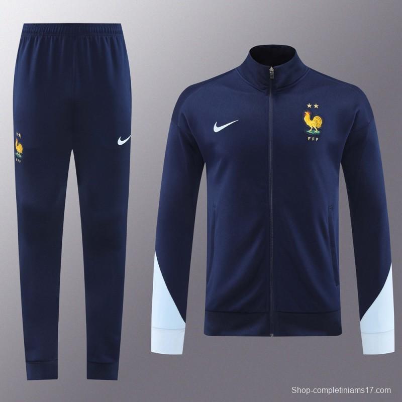 2024 France Navy Full Zipper Jacket +Long Pants