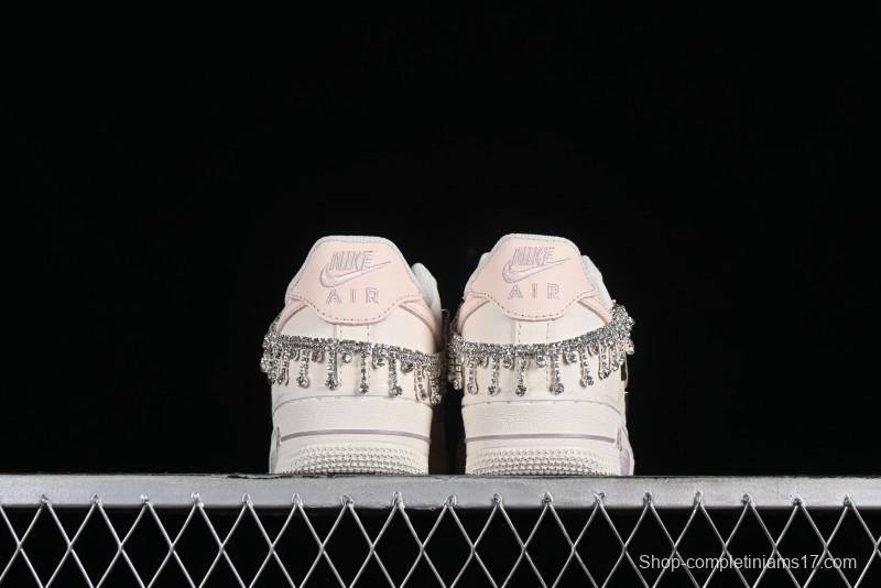 Nike Air Force 1 '07 Low Casual Sneakers in Romantic Pink-Purple with Diamond Chain Accessories - FV1122-333