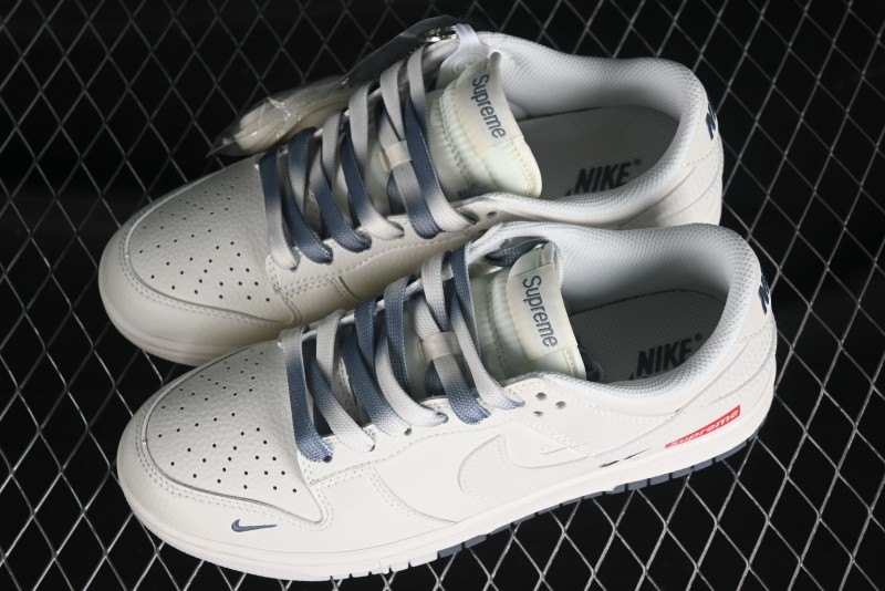 Supreme x Nike SB Dunk Low Anniversary Edition White Grey Customized Low-Top Casual Skate Shoes - BB8657-105