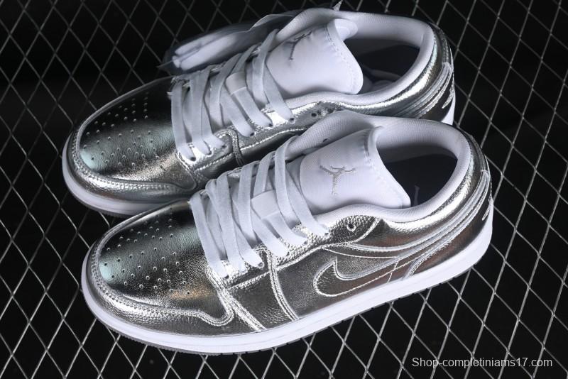 Nike Air Jordan 1 Low "Metallic Silver" Casual Sneakers with Metallic Accents - FN5030-001