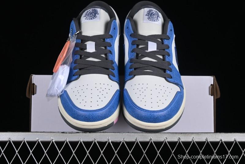Nike Air Jordan 1 Low Flight Vintage Retro Sneakers in White and Blue - FV8439-104
