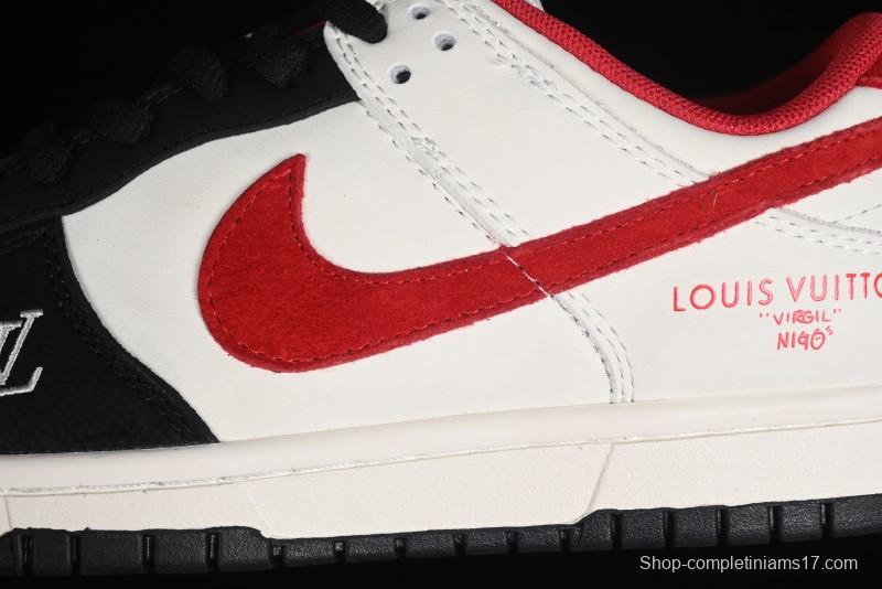 Nike SB Dunk Low LV Collaboration - Beige Black Red Glow in the Dark Anniversary High-End Custom Low-Top Casual Skate Shoes - JH8035-931