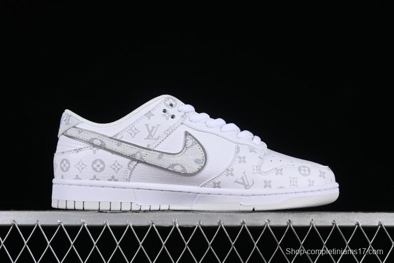 Nike SB Dunk Low Louis Vuitton Collaboration - White Grey Print High-End Custom Low-Top Casual Skate Shoes - LV0526-592