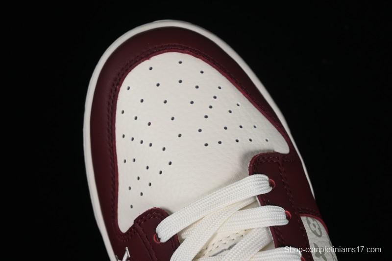 Louis Vuitton x Nike Dunk Low Customized Sneakers - Burgundy with Silver Swoosh SB Low Top Casual Skate Shoes - FC1688-188