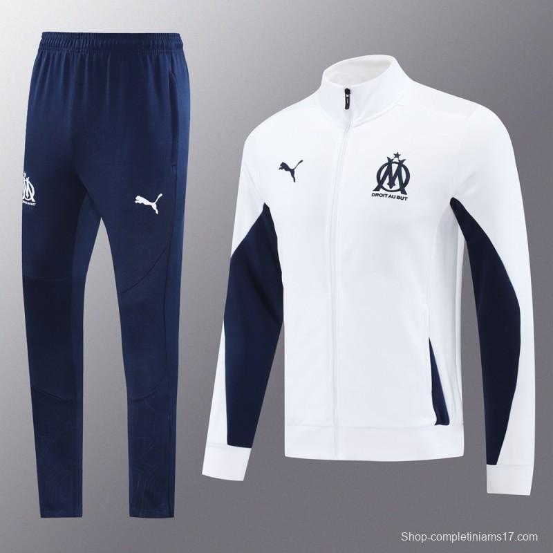 24/25 Olympique Marseille White Full Zipper Jacket +Long Pants