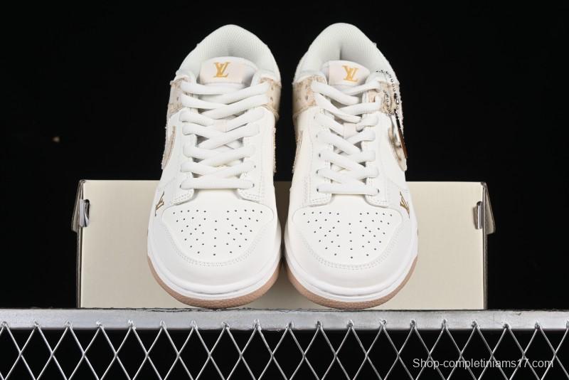Nike SB Dunk Low LV Collaboration - Yellow Denim Beige with Yellow Swoosh Anniversary High-End Custom Low-Top Casual Skate Shoes - DJ2024-007