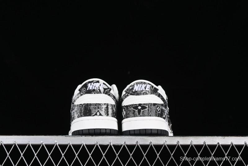 Nike SB Dunk Low LV Collaboration - Black Denim Anniversary High-End Custom Low-Top Casual Skate Shoes - XB3802-351