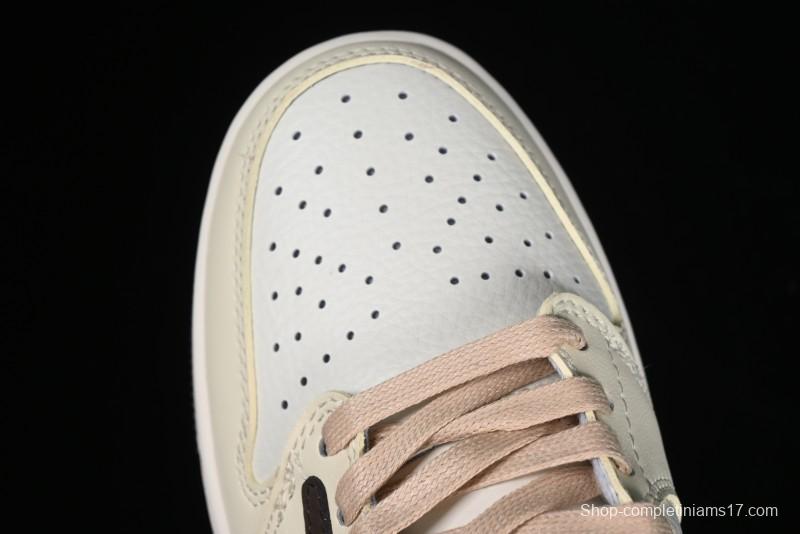 Nike Travis Scott x Fragment Design x Jordan Air Jordan 1 Low OG SP AJ1 LV Beige Brown Print Casual Sneakers - LJ5188-006