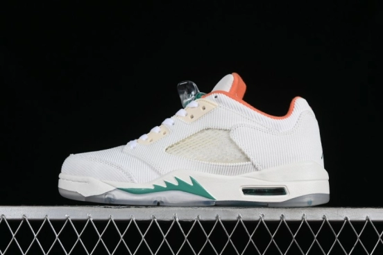 Nike Air Jordan 5 Low Retro Sneakers in White Orange Green Corduroy - CW4204-100