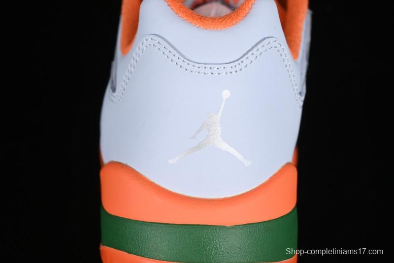 Nike Air Jordan 5 Retro Low AJ5 Sneakers in Football Grey with Vivid Orange and Pine Green Accents - FQ1293-018