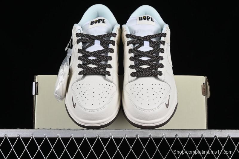 Nike SB Dunk Low BAPE Collaboration Anniversary Edition - White with Brown Swoosh Low-Top Casual Skate Shoes - XD6188-019