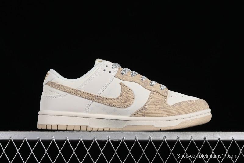 Nike SB Dunk Low LV Collaboration - Khaki Denim Anniversary High-End Custom Low-Top Casual Skate Shoes - XP3802-337