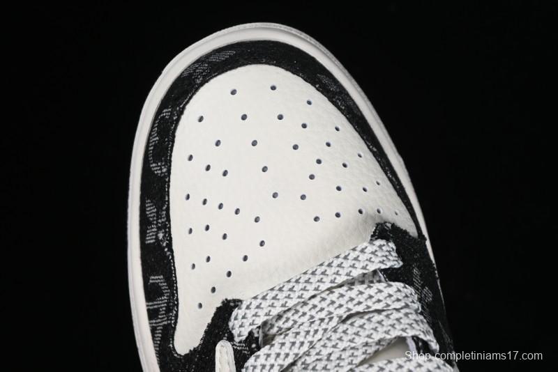 Nike Travis Scott x Fragment Design x Jordan Air Jordan 1 Low OG SP AJ1 LV Black Denim Print Low-Top Casual Sneakers - SJ2068-008