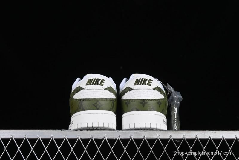 Nike SB Dunk Low LV Collaboration - Embroidered White Green Print Anniversary High-End Custom Low-Top Casual Sneakers - DQ1098-362