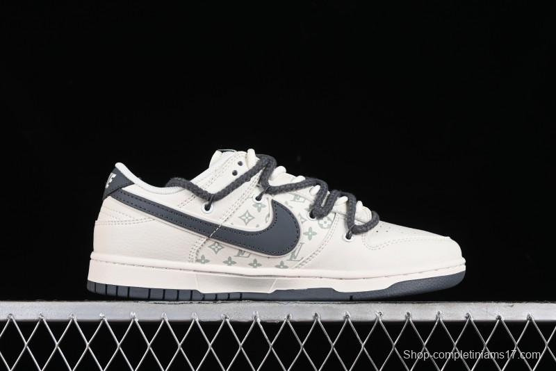 Nike SB Dunk Low LV Collaboration - Straps Lamborghini Off White Dark Grey Swoosh Anniversary High-End Custom Low-Top Casual Sneakers - SJ2068-262