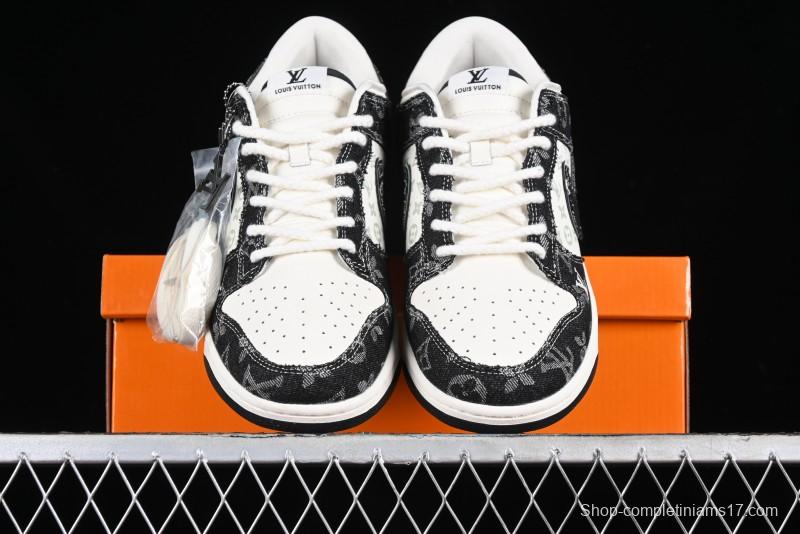 Nike SB Dunk Low LV Collaboration - Black Denim Print Anniversary Custom Low-Top Casual Sneakers - SJ2068-256