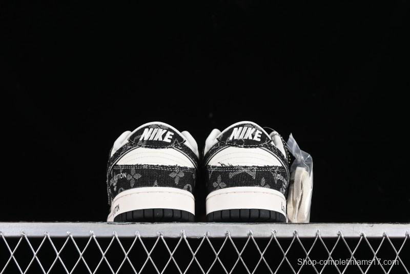 Nike SB Dunk Low LV Collaboration - Black Denim Print Anniversary Custom Low-Top Casual Sneakers - SJ2068-256