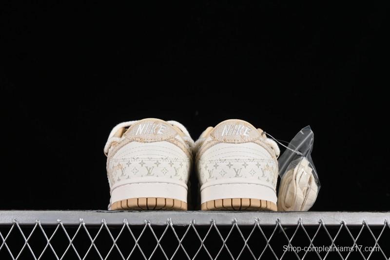 Nike SB Dunk Low LV Collaboration Strap Beige Swoosh Anniversary High-End Custom Low-Top Casual Sneakers - SJ2068-250