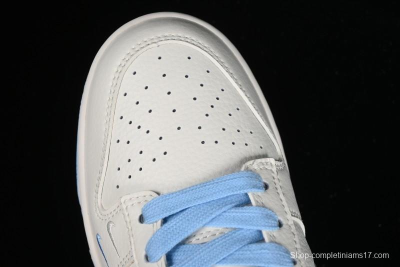 Stussy x Nike Dunk Low SB Skate Shoes in White with Light Blue Swoosh - DQ1098-380