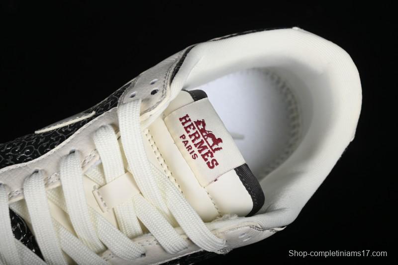 Nike SB Dunk Low Hermes Collaboration - Beige Swoosh Anniversary High-End Custom Low-Top Casual Skate Shoes - XD6188-038