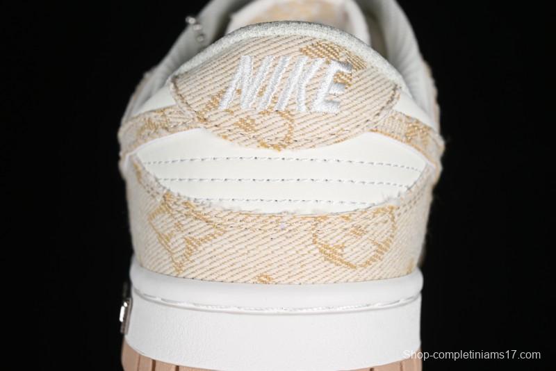 Nike SB Dunk Low LV Collaboration - Yellow Denim Beige with Yellow Swoosh Anniversary High-End Custom Low-Top Casual Skate Shoes - DJ2024-007