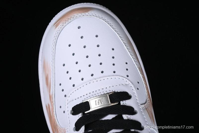 Nike Air Force 1 '07 Low Casual Sneakers with Anime-Inspired Hand-Painted Design, Broken Swoosh Shadow Effect, Brown/Black - CW2288-111