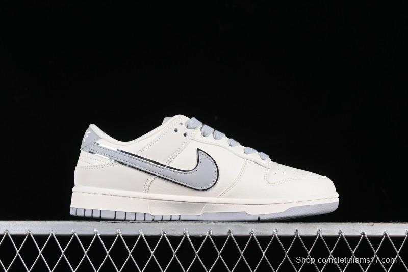 Stussy x Nike SB Dunk Low Retro Premium Sneakers in Off-White Light Grey Swoosh - DQ1098-377