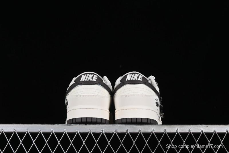 Stussy x Nike SB Dunk Low Anniversary Customized Casual Sneakers in Off-White Black Swoosh - DQ1098-378