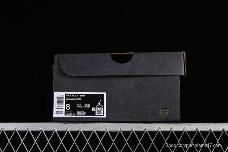 Nike Air Jordan 1 Low AJ1 Basketball Shoes with Black White Gold Swoosh - 553558-172