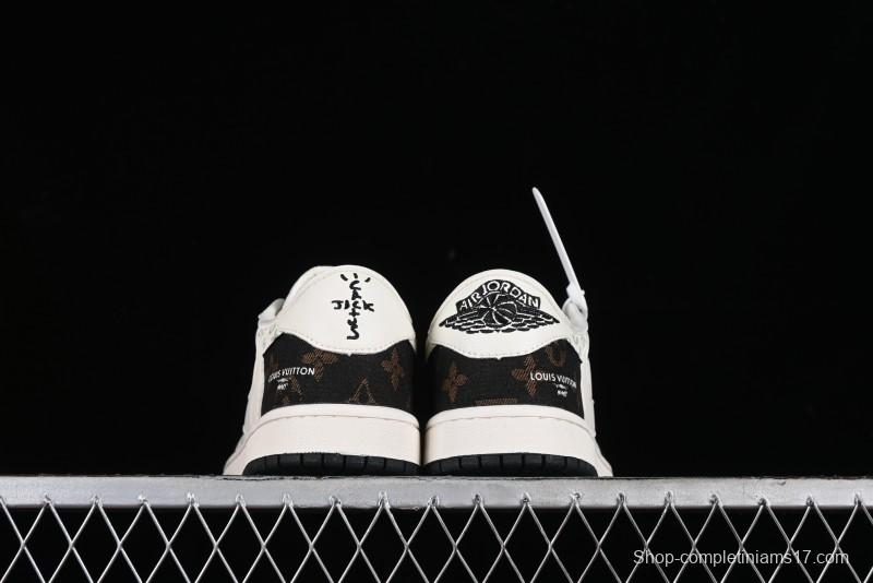 Nike Travis Scott x Fragment Design x Air Jordan 1 Low OG SP AJ1 LV Classic Black Gold Low-top Casual Sneakers - SJ2068-103