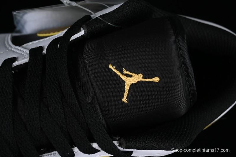 Nike Air Jordan 1 Low AJ1 Basketball Shoes with Black White Gold Swoosh - 553558-172